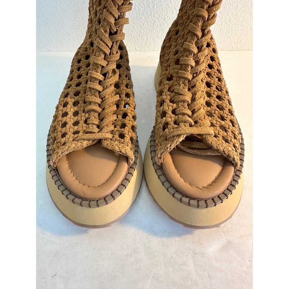 Free People Luca Lace Up Gladiator Sandals Size 7 Brown Woven Suede Zip Back - Picture 5 of 12